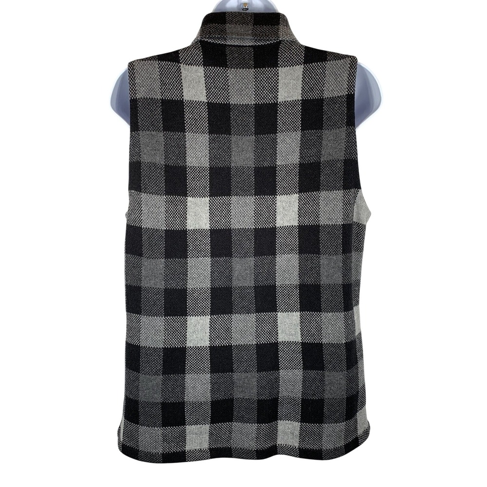 Chaps Sweater Vest Womens Medium Black & Gray Plaid Stretch Knit Full Zip - 304 - Picture 3 of 9
